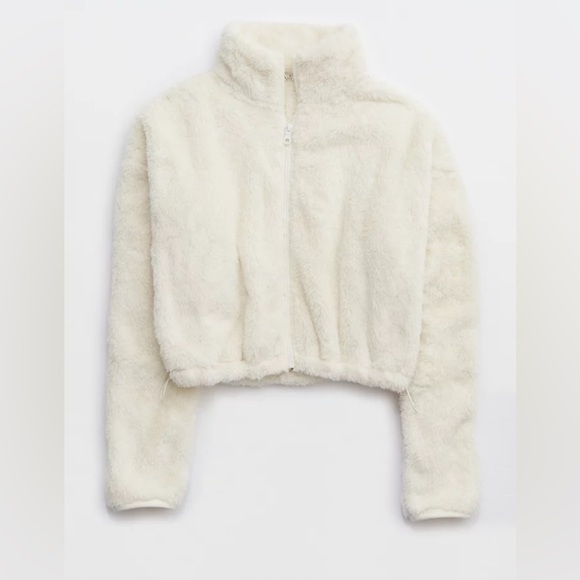 OFFLINE By Aerie Fluffy Sherpa Cropped Full Zip Sweatshirt Cool White Size XL - Picture 4 of 12